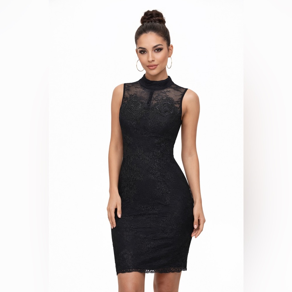 Fashion Nova Black Lace Bodycon Mini Dress size large L